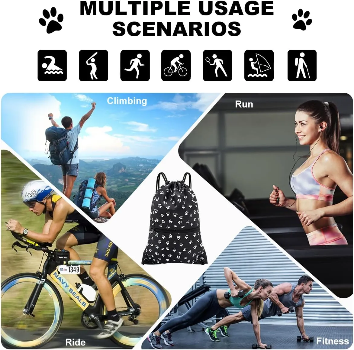 HOLYLUCK Drawstring Backpack Bag Sport Gym Sackpack