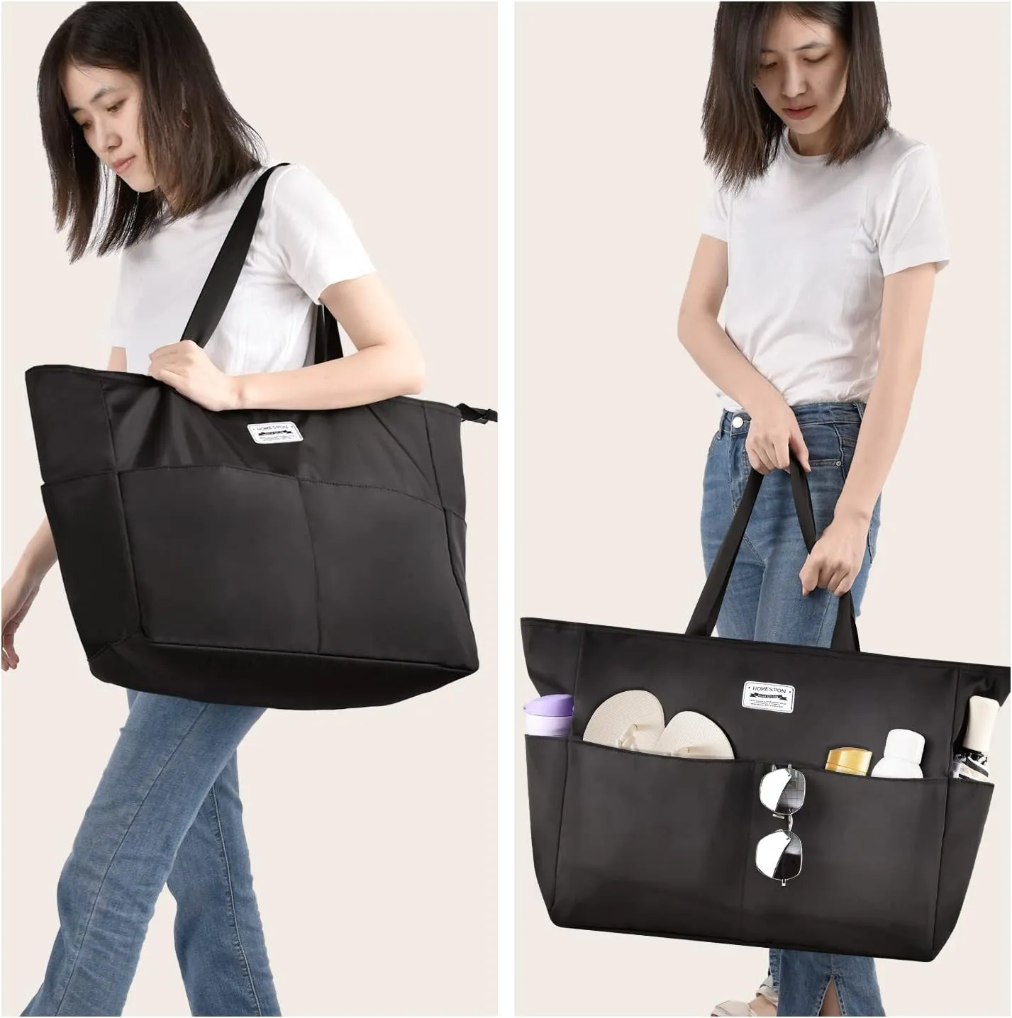 HOMESPON Large Waterproof Beach Bag for Women Sandproof Tote Bag Pool Bag with Zipper and Pockets for Travel Vacation Gym