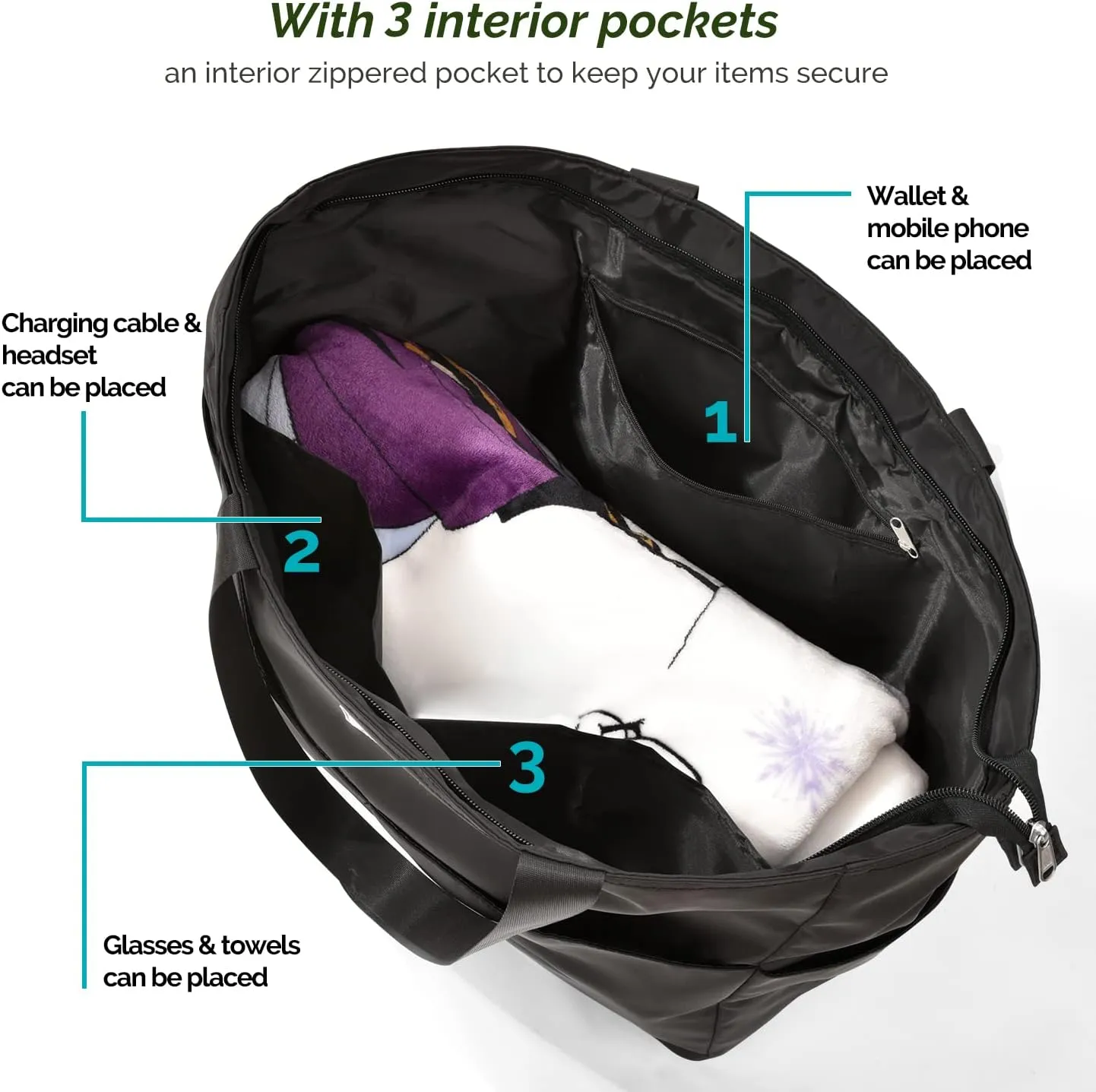 HOMESPON Large Waterproof Beach Bag for Women Sandproof Tote Bag Pool Bag with Zipper and Pockets for Travel Vacation Gym