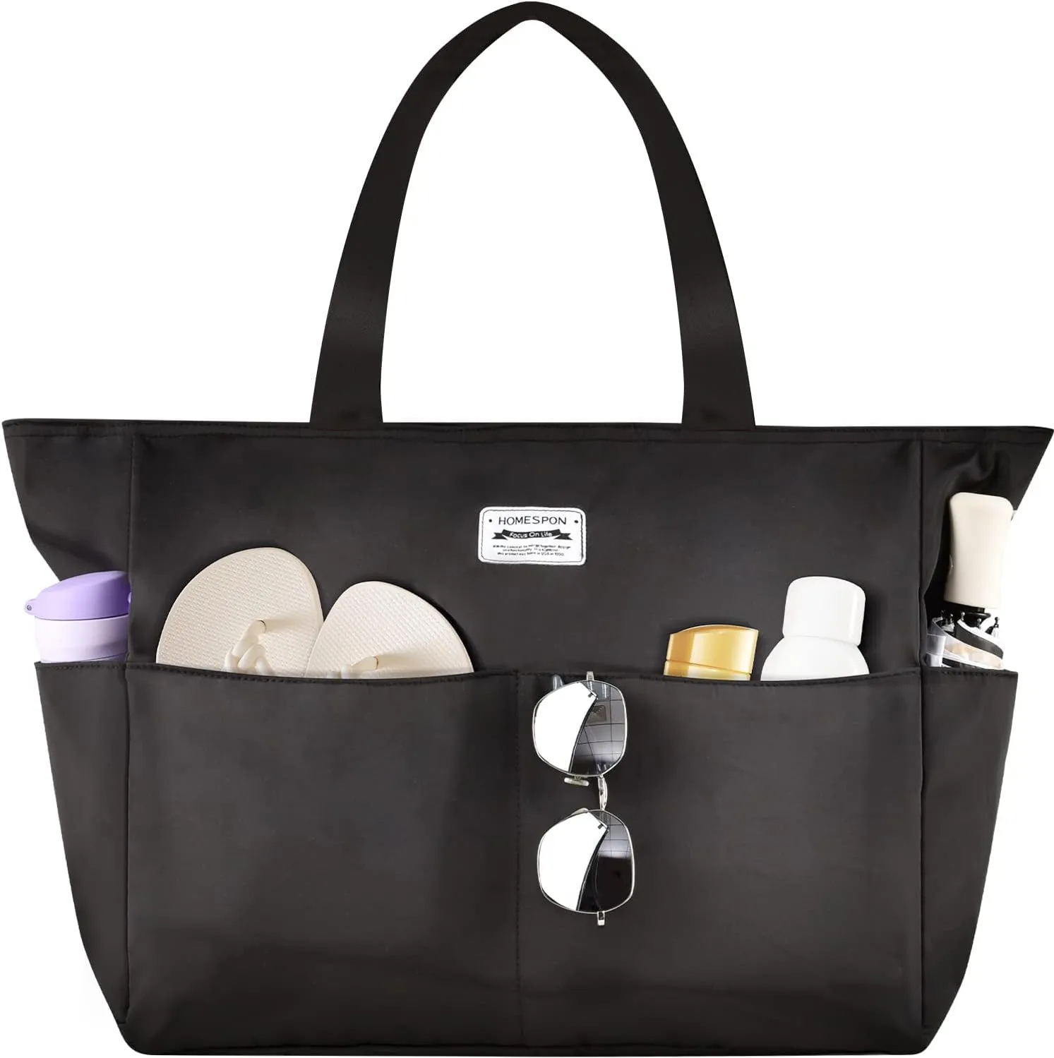 HOMESPON Large Waterproof Beach Bag for Women Sandproof Tote Bag Pool Bag with Zipper and Pockets for Travel Vacation Gym