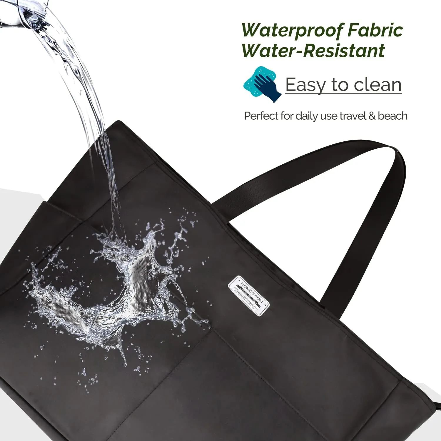 HOMESPON Large Waterproof Beach Bag for Women Sandproof Tote Bag Pool Bag with Zipper and Pockets for Travel Vacation Gym