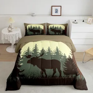 Homewish Jungle Cabin Bedding Set Moon Animal Pine Trees Silhouette Comforter Set for Kids Teens Adults Vintage Rustic Farmhouse Style Comforter Duvet Set with 2 Pillowcases Full Size 3 Pcs