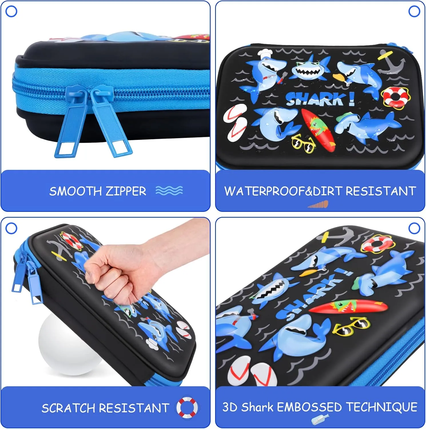 homicozy Pencil Case for Boys,Cool Shark Stationery Set for Kids,3D EVA School Pencil Box Organizer with Compartment,School Supplies for Kids Back to School Gifts