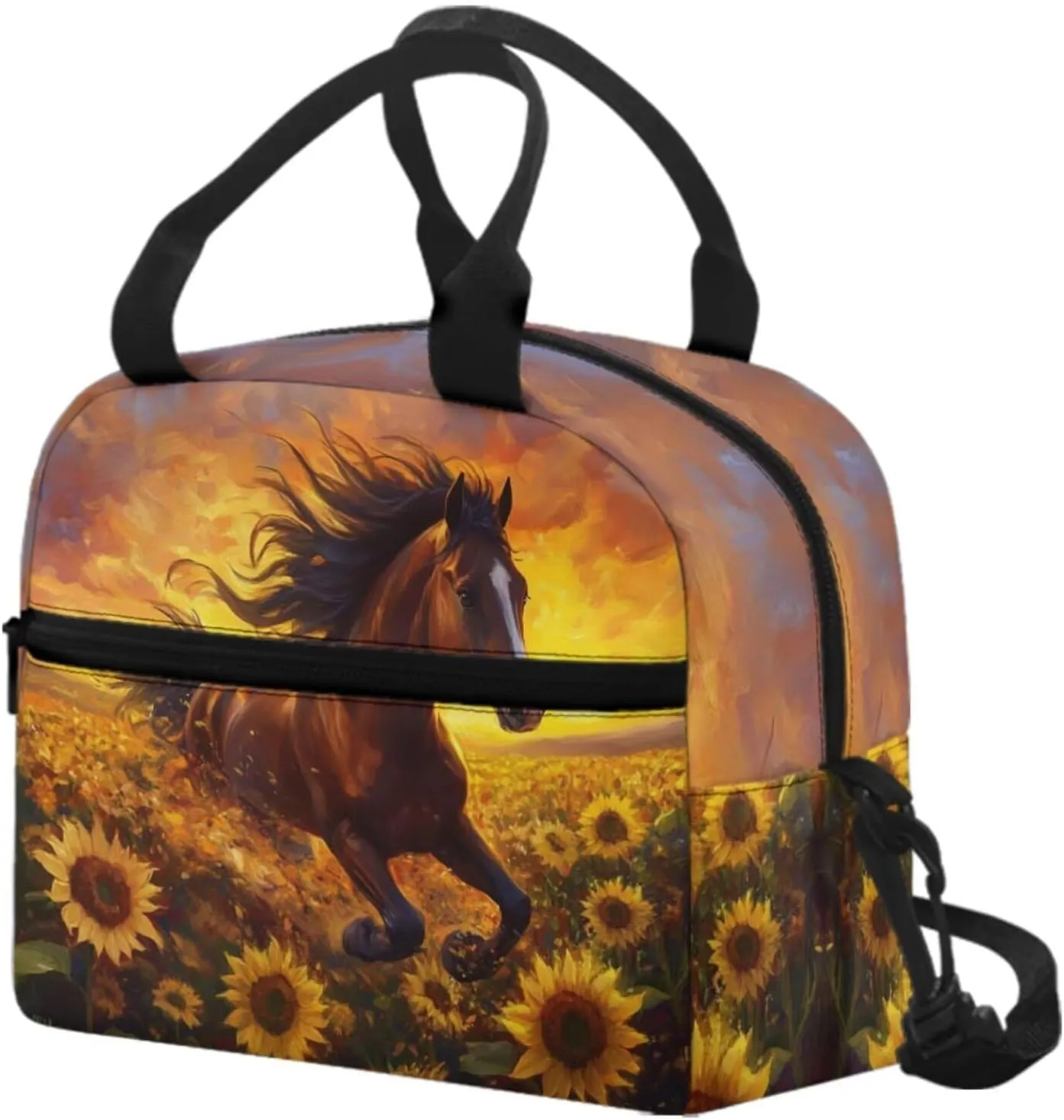 Horse Kids Bookbags for Boys Ages 5 To 8 with Water Bottle Pocket 3PCS Backpack Set with Insulated Lunch Bag and Zipper Pencil Case Lightweight Trendy Bookbag Used for Back to School