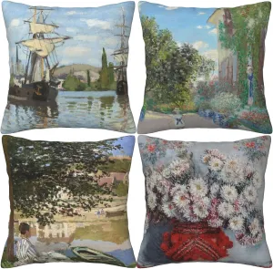 HOSTECCO Monet Throw Pillow Covers Set of 4 Decorative Painting Pillow Cases Farmhouse Cushion Covers 18x18 inch/45x45 cm…