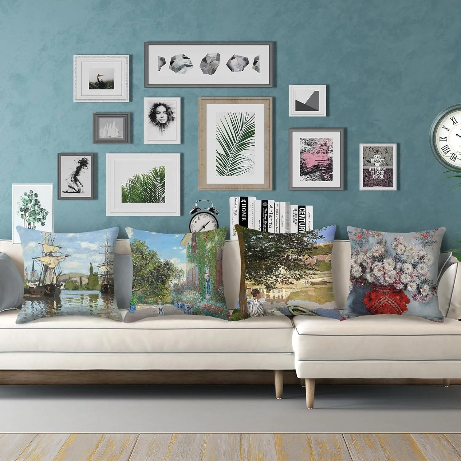 HOSTECCO Monet Throw Pillow Covers Set of 4 Decorative Painting Pillow Cases Farmhouse Cushion Covers 18x18 inch/45x45 cm…