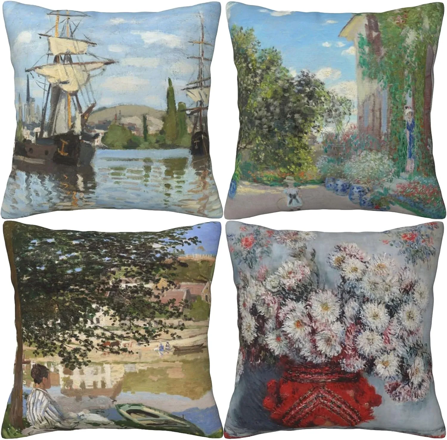 HOSTECCO Monet Throw Pillow Covers Set of 4 Decorative Painting Pillow Cases Farmhouse Cushion Covers 18x18 inch/45x45 cm…