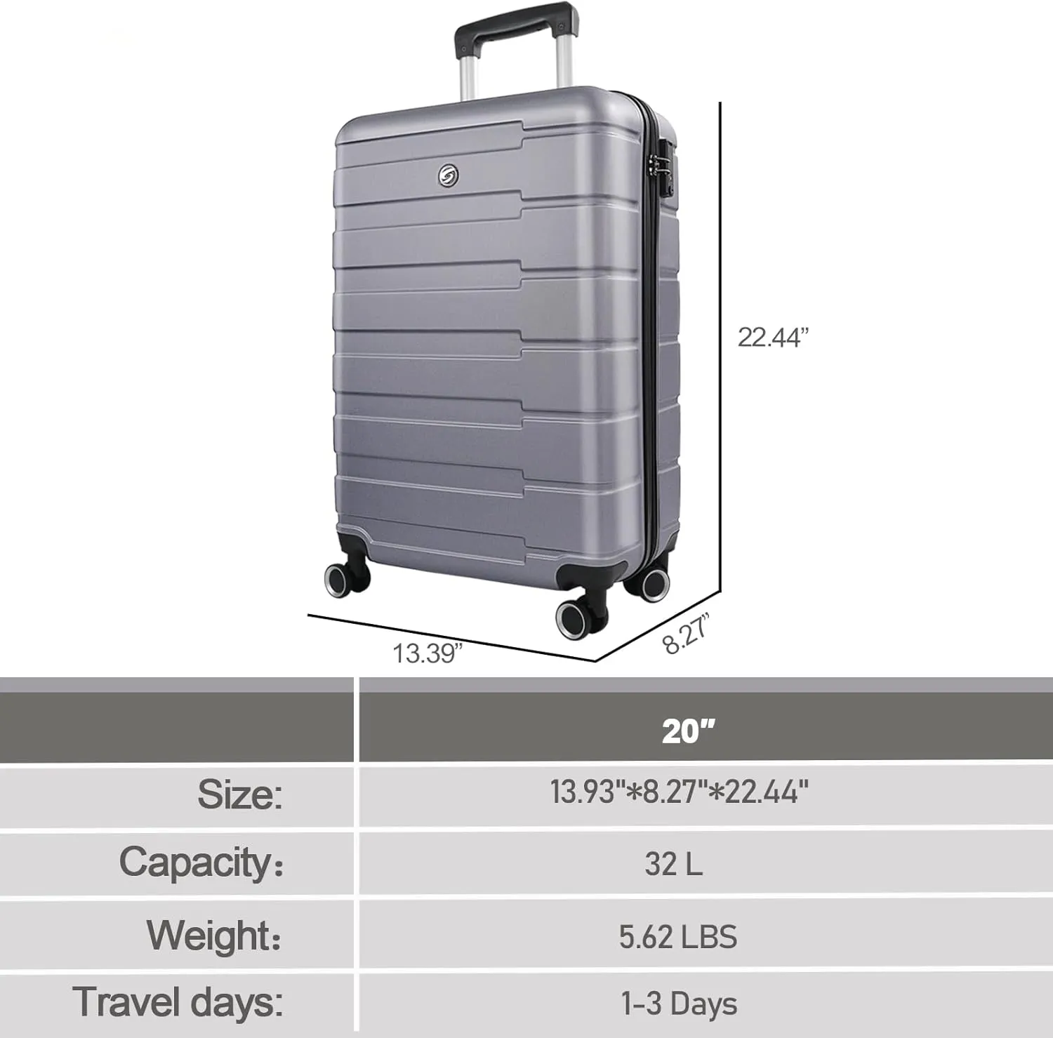 HOUAGI 24" Checked Medium Luggage,Hard Shell Suitcase with Spinner Wheels,Lightweight Travel Luggage Suitcases with TSA Lock for Women Men,Silver Grey
