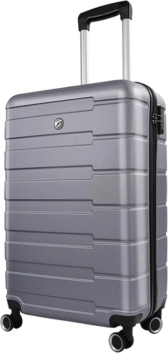 HOUAGI 24" Checked Medium Luggage,Hard Shell Suitcase with Spinner Wheels,Lightweight Travel Luggage Suitcases with TSA Lock for Women Men,Silver Grey