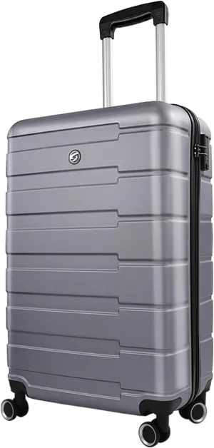 HOUAGI 24" Checked Medium Luggage,Hard Shell Suitcase with Spinner Wheels,Lightweight Travel Luggage Suitcases with TSA Lock for Women Men,Silver Grey