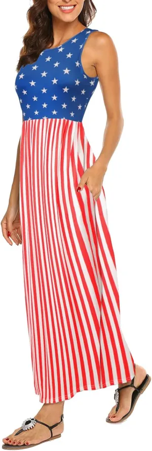 Hount Women's Summer Sleeveless Striped Flowy Casual Long Maxi Dress with Pockets