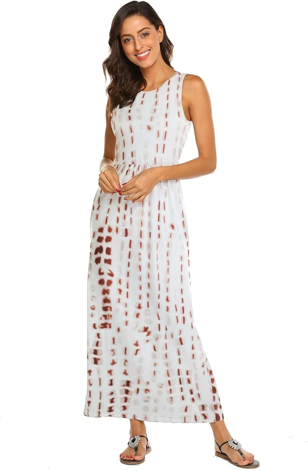 Hount Women's Summer Sleeveless Striped Flowy Casual Long Maxi Dress with Pockets