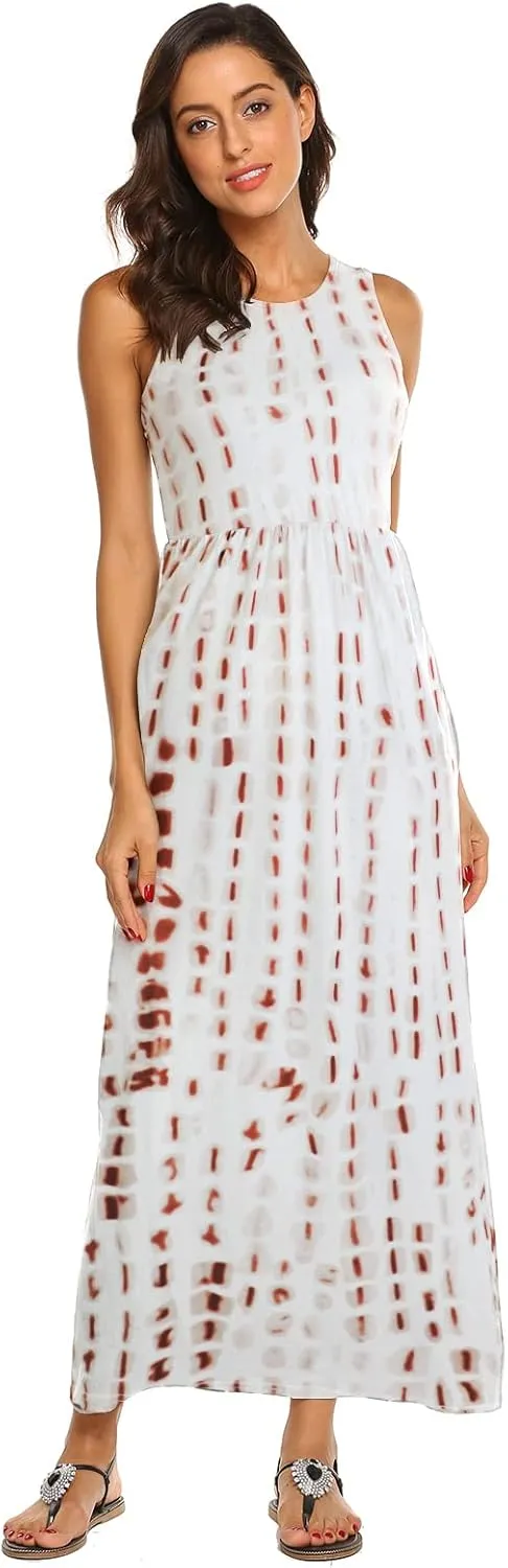 Hount Women's Summer Sleeveless Striped Flowy Casual Long Maxi Dress with Pockets