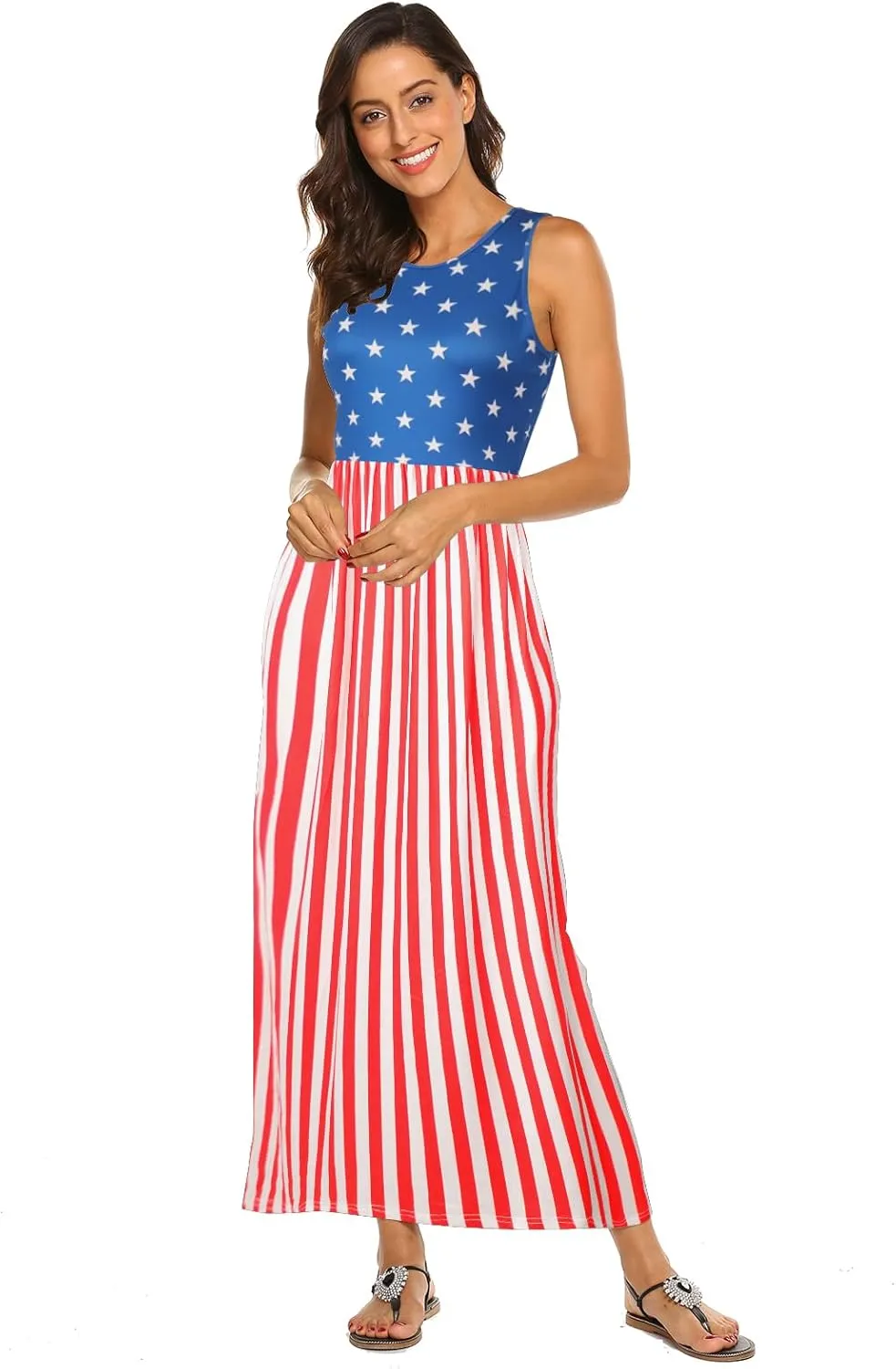 Hount Women's Summer Sleeveless Striped Flowy Casual Long Maxi Dress with Pockets