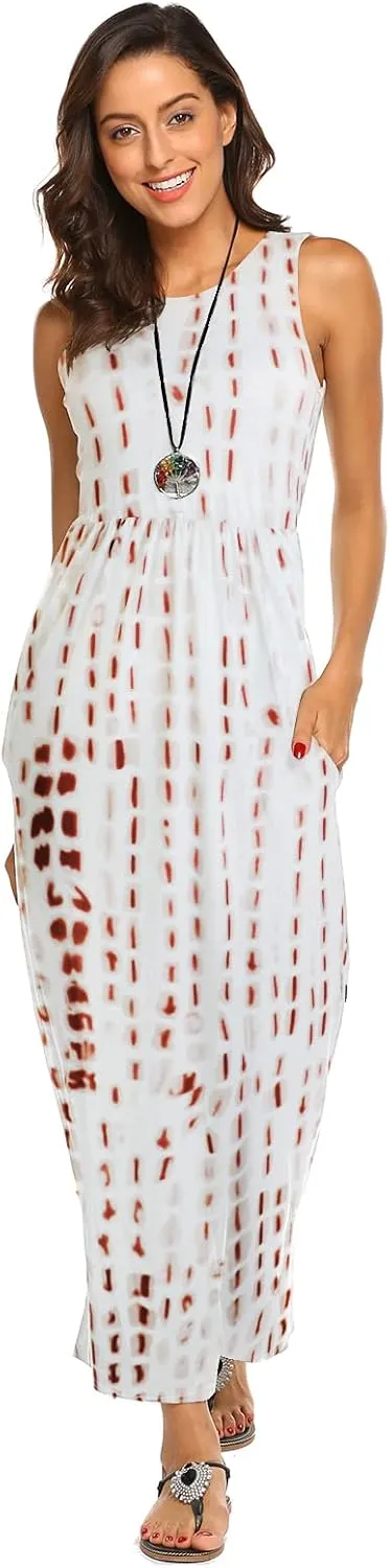 Hount Women's Summer Sleeveless Striped Flowy Casual Long Maxi Dress with Pockets