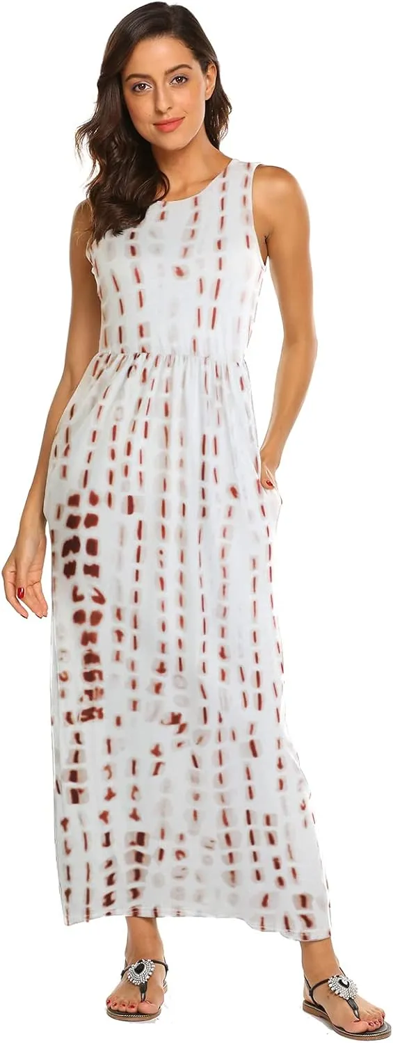 Hount Women's Summer Sleeveless Striped Flowy Casual Long Maxi Dress with Pockets