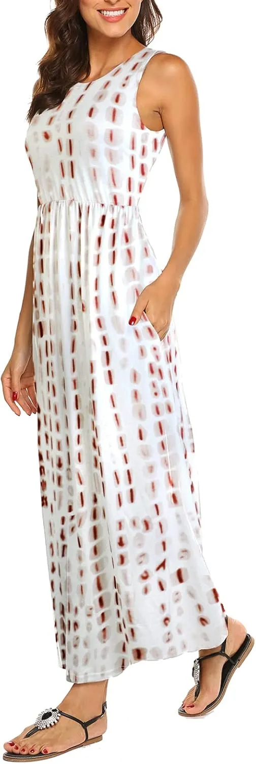 Hount Women's Summer Sleeveless Striped Flowy Casual Long Maxi Dress with Pockets