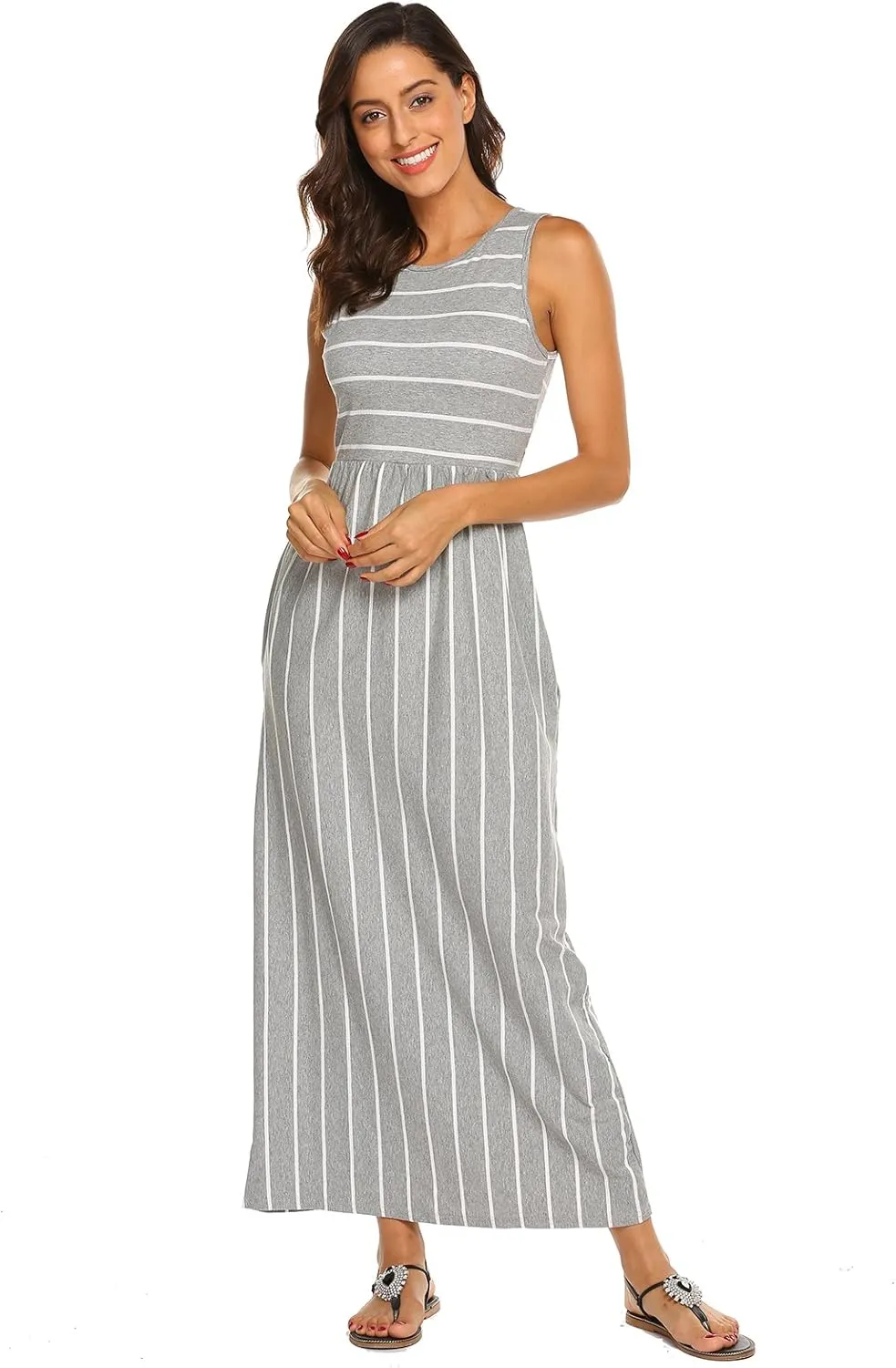 Hount Women's Summer Sleeveless Striped Flowy Casual Long Maxi Dress with Pockets