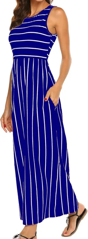 Hount Women's Summer Sleeveless Striped Flowy Casual Long Maxi Dress with Pockets