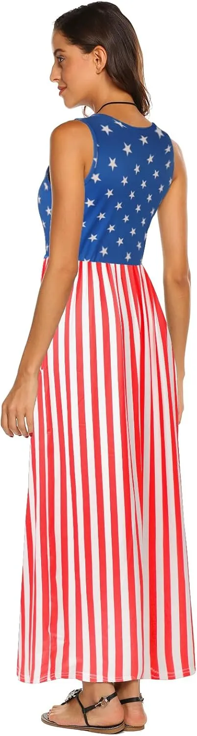 Hount Women's Summer Sleeveless Striped Flowy Casual Long Maxi Dress with Pockets