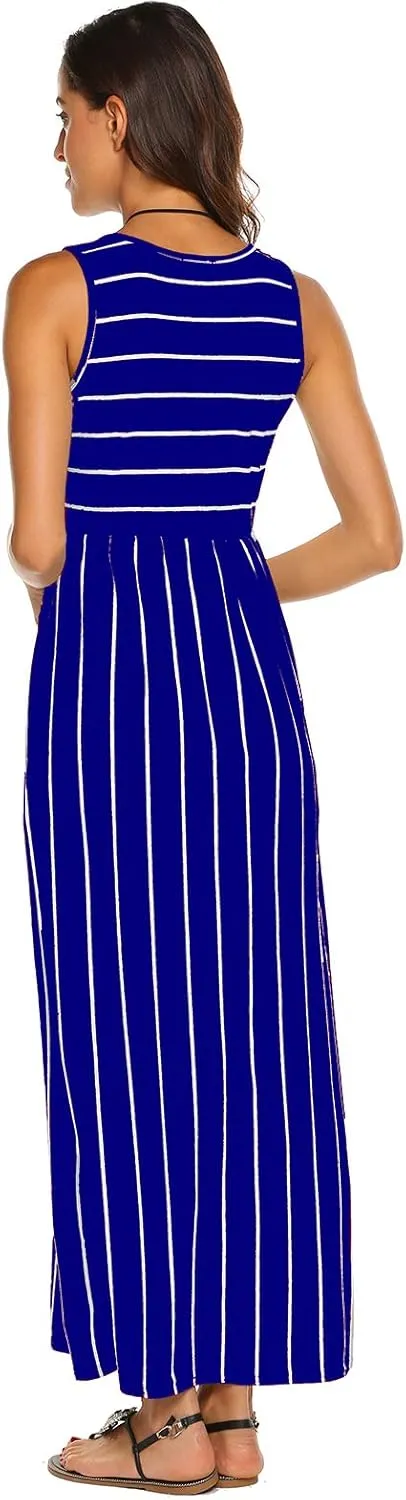 Hount Women's Summer Sleeveless Striped Flowy Casual Long Maxi Dress with Pockets
