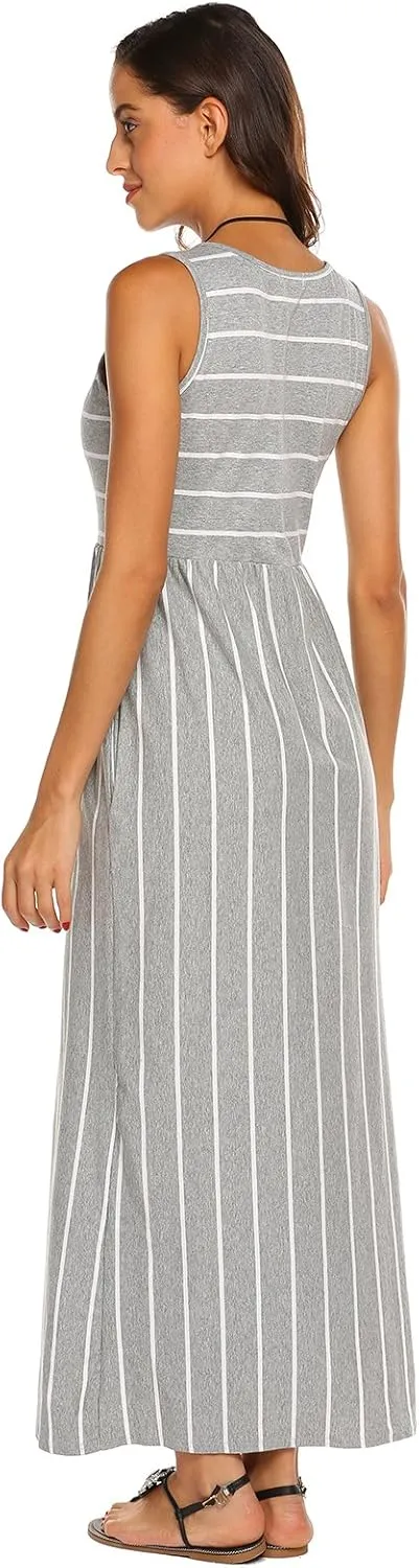 Hount Women's Summer Sleeveless Striped Flowy Casual Long Maxi Dress with Pockets