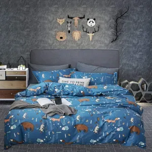 Houseri Blue Bear Comforter Sets Queen Boys Cartoon Bear Comforter Full Fox Rabbit Animal Bedding Sets Queen Teens Woodland Forest Comforter Sets Full Size 3 Piece Quilts Soft