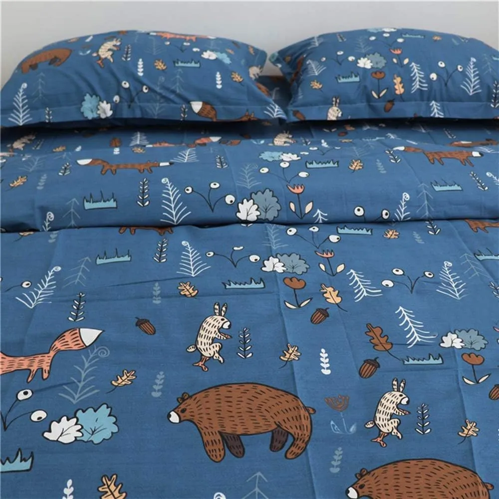 Houseri Blue Bear Comforter Sets Queen Boys Cartoon Bear Comforter Full Fox Rabbit Animal Bedding Sets Queen Teens Woodland Forest Comforter Sets Full Size 3 Piece Quilts Soft