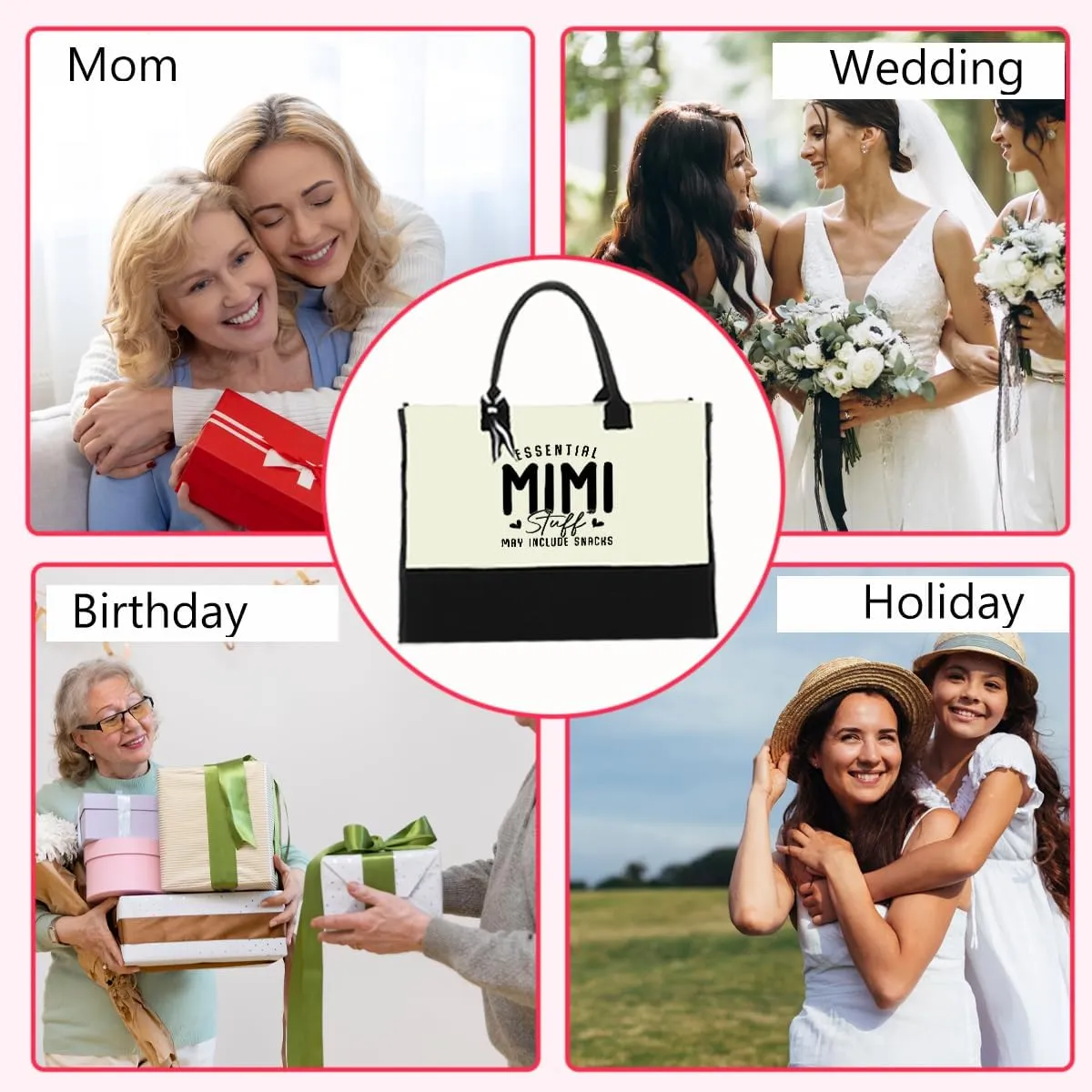 HOWDOUDO Grandma Mom Nana Mimi Gigi Granny Mum Oma Yaya Mamaw Abuela Grammy Nanny Gifts Humor Waterproof Big Tote Bag