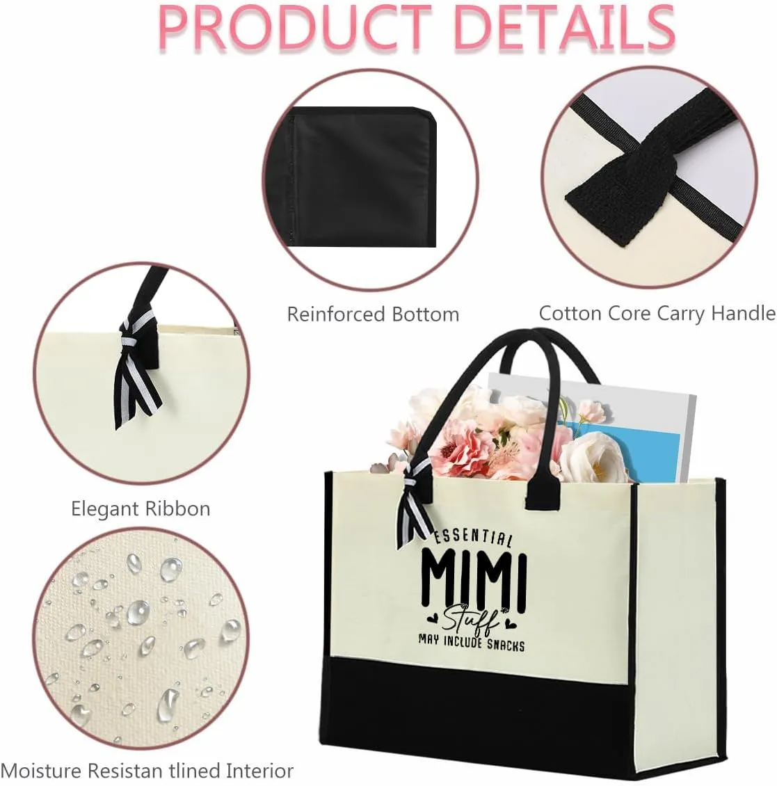 HOWDOUDO Grandma Mom Nana Mimi Gigi Granny Mum Oma Yaya Mamaw Abuela Grammy Nanny Gifts Humor Waterproof Big Tote Bag