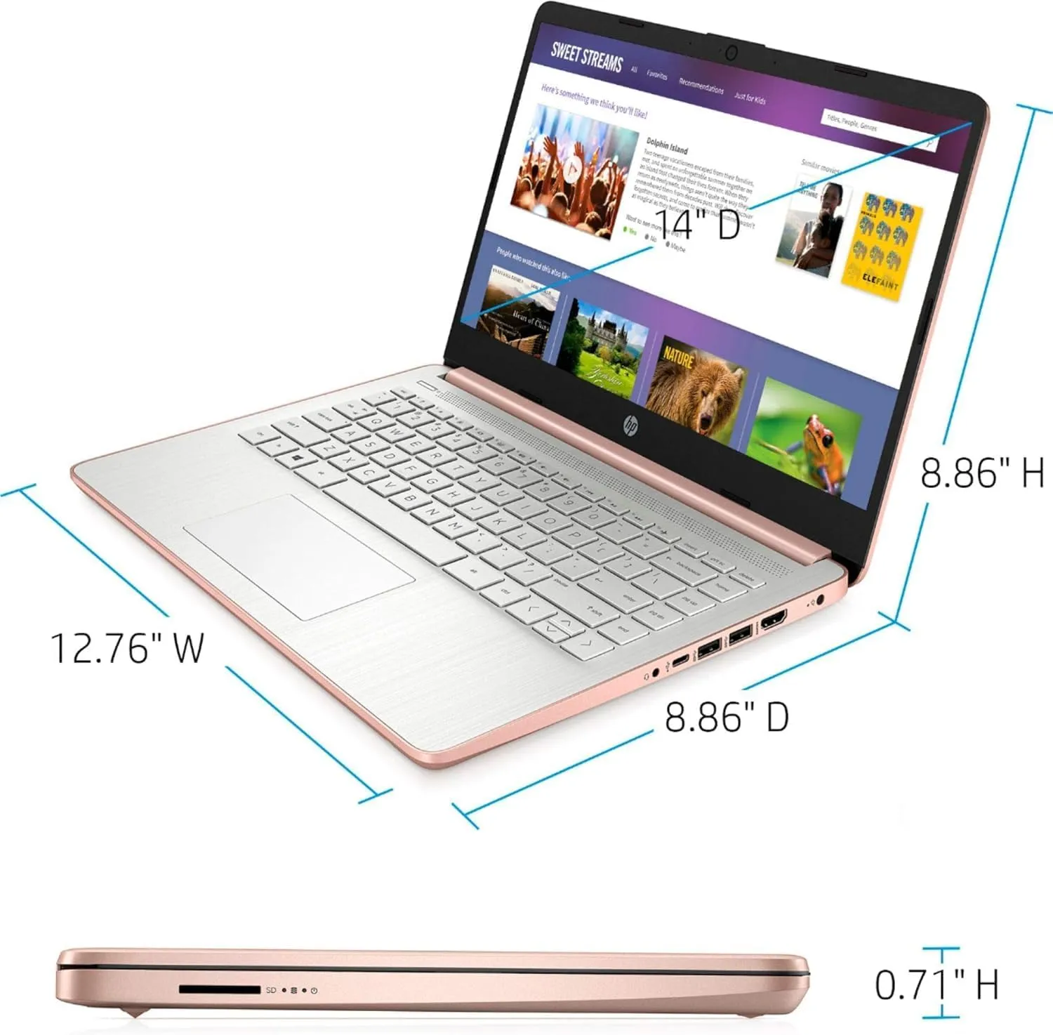 HP 14 Laptop • Back to School Limited Edition with Microsoft 365 • 4-Core Intel CPU • 16GB RAM •1600GB Storage (64GB OnBoard   512GB P500 Portable SSD   1TB OneDrive) • Rose Gold • Win 11