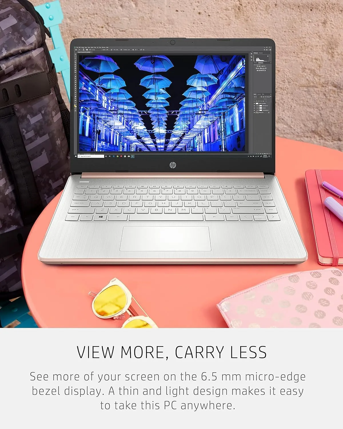 HP 14 Laptop • Back to School Limited Edition with Microsoft 365 • 4-Core Intel CPU • 16GB RAM •1600GB Storage (64GB OnBoard   512GB P500 Portable SSD   1TB OneDrive) • Rose Gold • Win 11