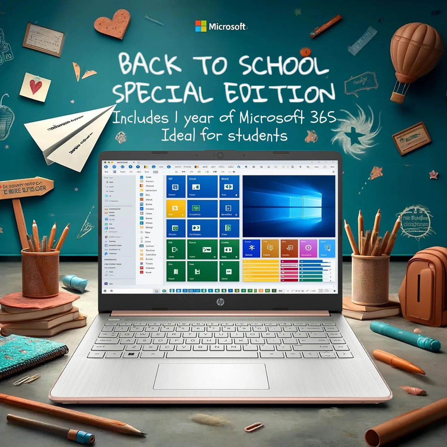 HP 14 Laptop • Back to School Limited Edition with Microsoft 365 • 4-Core Intel CPU • 16GB RAM •1600GB Storage (64GB OnBoard   512GB P500 Portable SSD   1TB OneDrive) • Rose Gold • Win 11