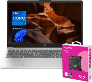 HP 2025 15.6" Touchscreen Business Laptop, FHD LED Display, Intel Core i7-1255U, 32GB RAM, 1TB SSD, HDMI, Webcam, Wi-Fi 6, Windows 11 Pro, Silver, Bundle with ADATA 512GB External SSD