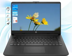 HP AI-Powered 14" HD Laptop with Microsoft Office and 1TB Cloud Storage Included for 1-Year| 8GB RAM| 128GB SSD & 128GB Portable SSD| Intel 4-Core CPU| Webcam| Ultra Light|Windows 11| RK Bundle| Black