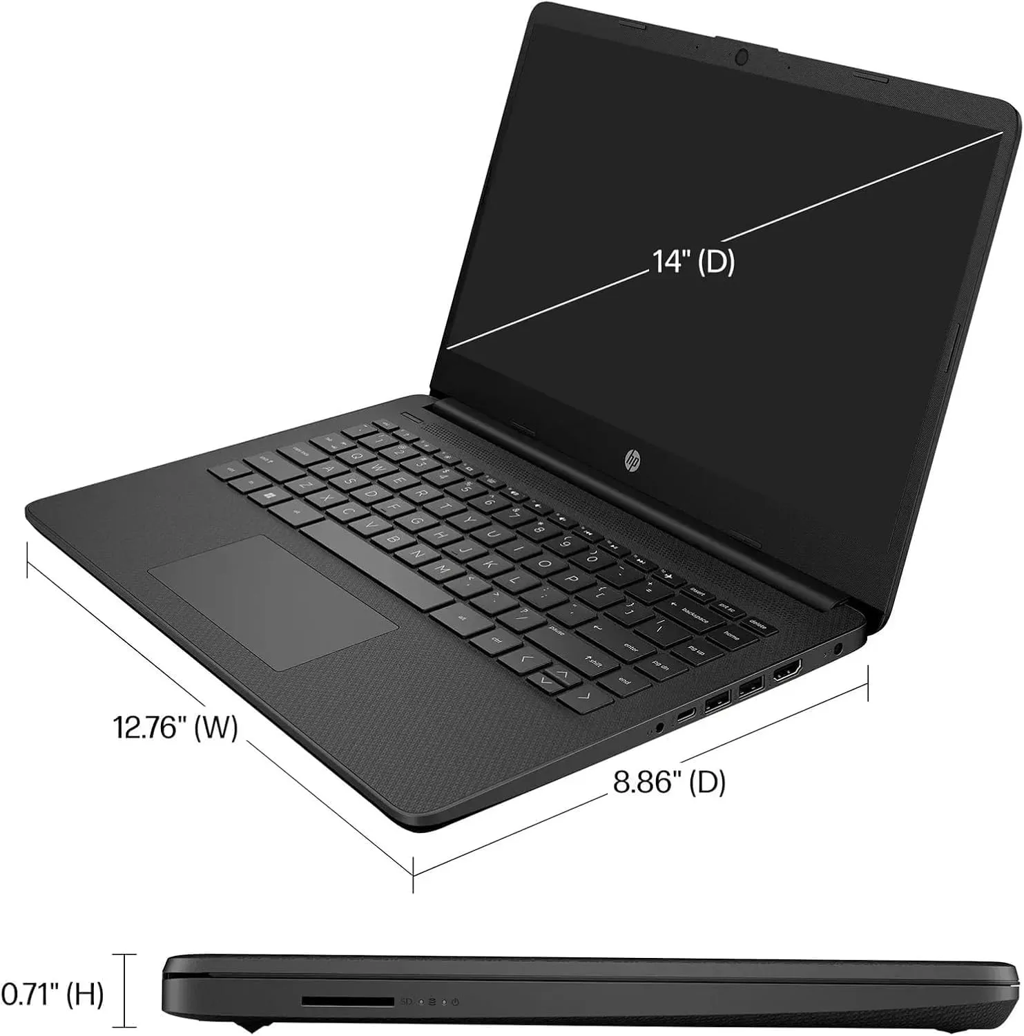 HP AI-Powered 14" HD Laptop with Microsoft Office and 1TB Cloud Storage Included for 1-Year| 8GB RAM| 128GB SSD & 128GB Portable SSD| Intel 4-Core CPU| Webcam| Ultra Light|Windows 11| RK Bundle| Black