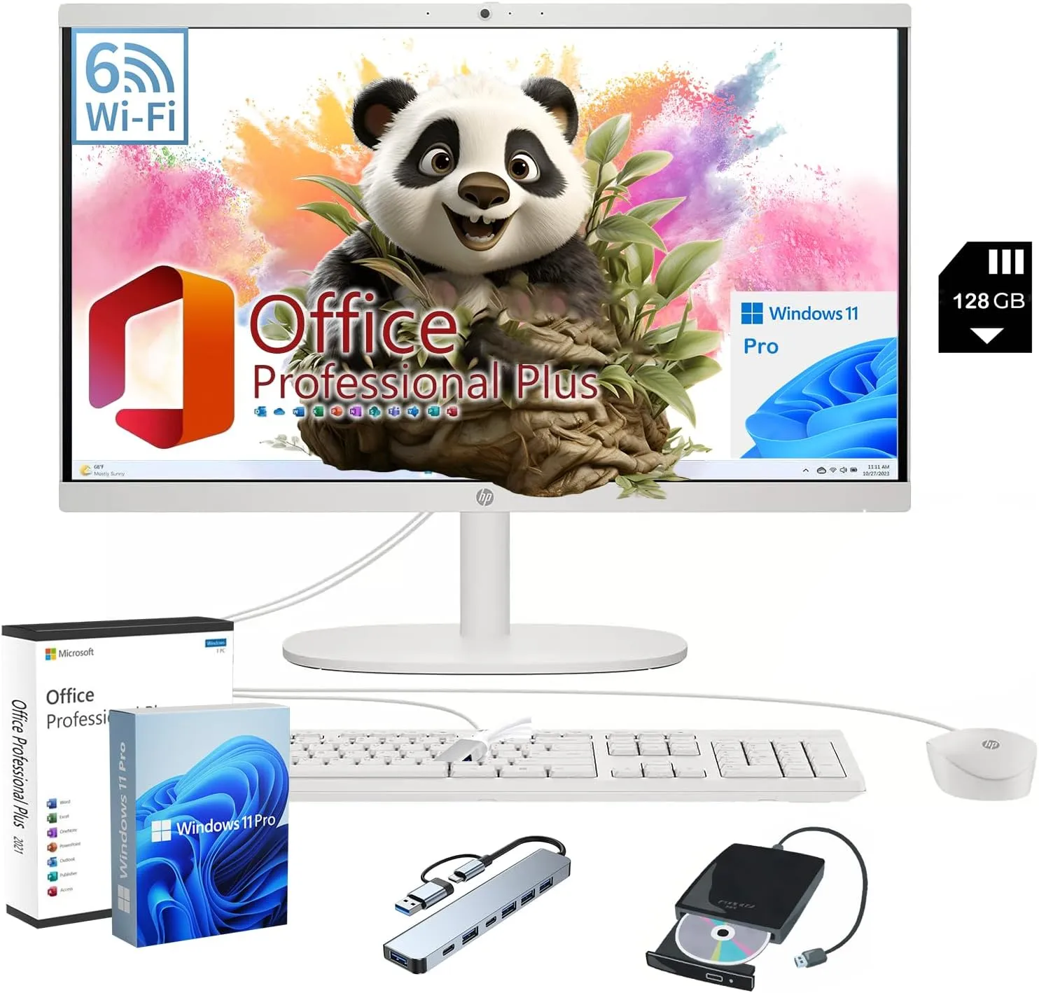 HP All-in-One Desktop Computer - with Office 2024 Lifetime, 21.5" FHD Display, HD Webcam, WiFi 6, Intel Celeron J4025, Windows 11 Pro w/Hoouwrd Computer Accessories (8 GB RAM | 512 GB SSD)