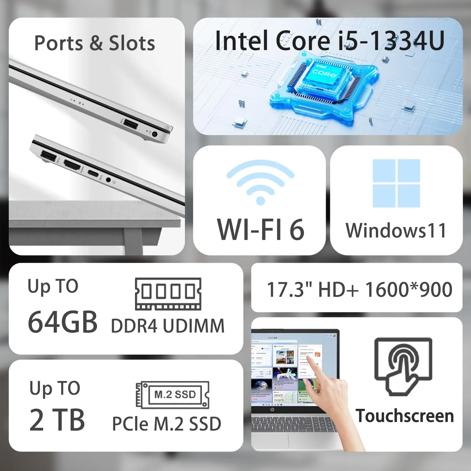 HP Essential 17.3 Copilot Ai Laptop | 17.3" HD  Touchscreen | Intel Core i5-1334U | 32GB RAM | 2TB SSD | Fingerprint | HDMI | Wi-Fi 6 | Windows 11 Home | Bundle with ADATA 512GB External SSD