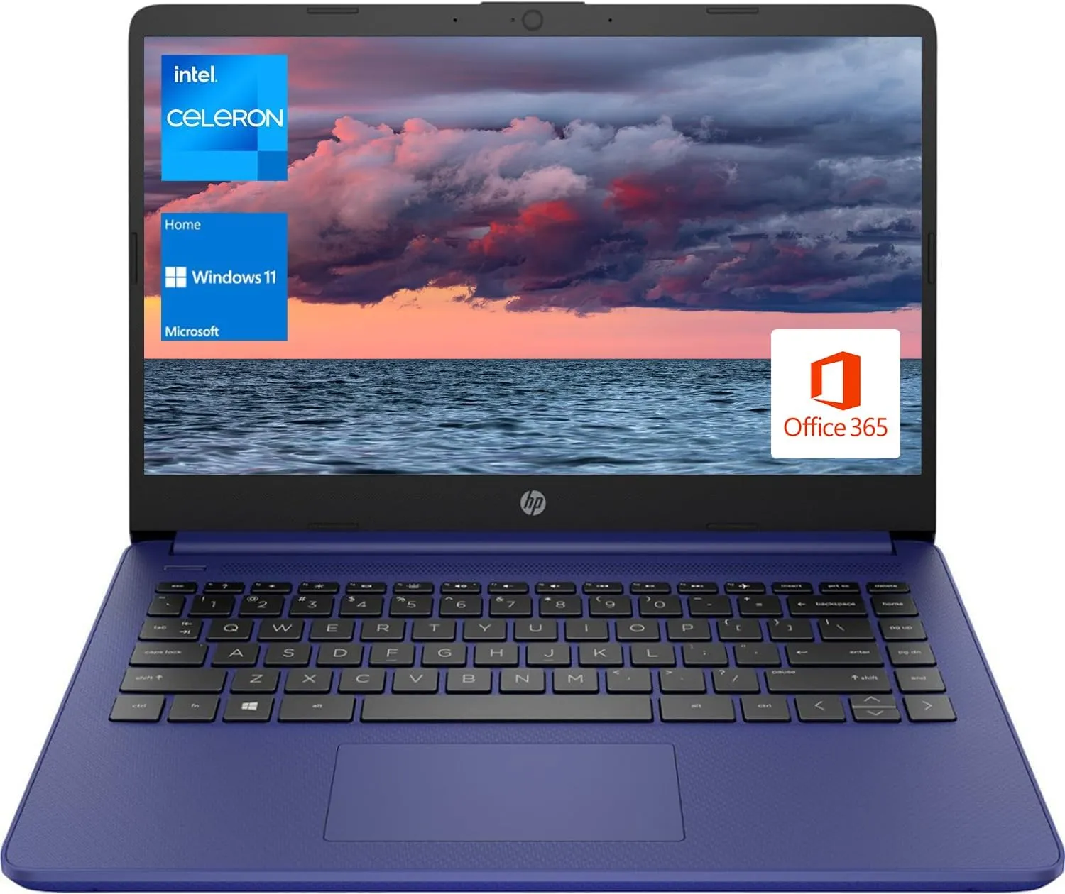 HP Portable Laptop, Student and Business, 14" HD Display, Intel Quad-Core N4120, 16GB DDR4 RAM, 64GB eMMC, 1 Year Office 365, Webcam, SD Card Reader, HDMI, Wi-Fi, Windows 11 Home, Blue, KKE Mousepad