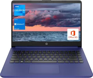 HP Portable Laptop, Student and Business, 14" HD Display, Intel Quad-Core N4120, 8GB DDR4 RAM, 64GB eMMC, 1 Year Office 365, Webcam, SD Card Reader, HDMI, Wi-Fi, Windows 11 Home, Blue, KKE Mousepad