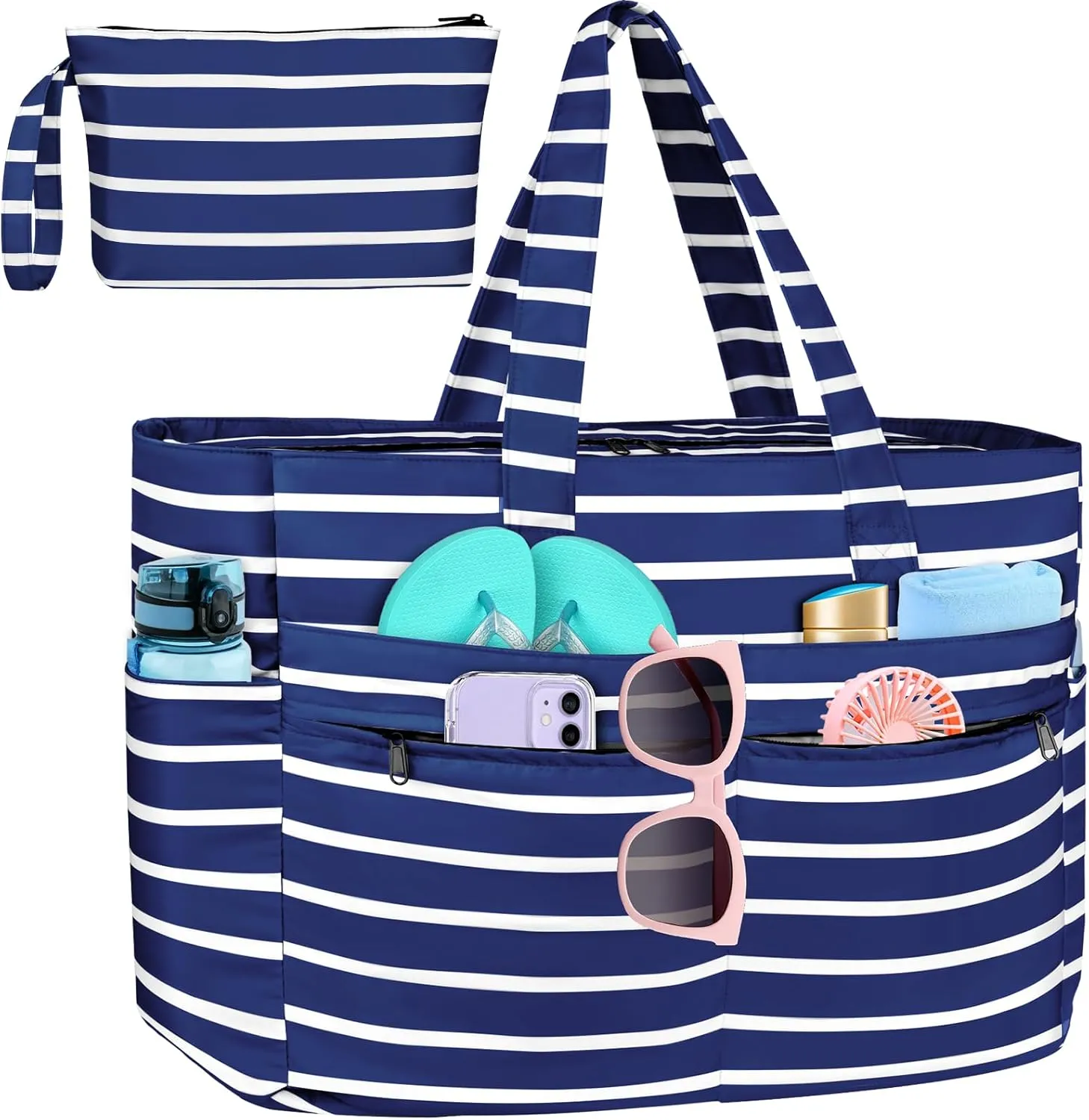 HUANLANG Extra Large Beach Bag Waterproof Beach Totes Bags for Women Men,Pool Bag with Zipper Wet Pocket
