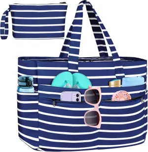 HUANLANG Extra Large Beach Bag Waterproof Beach Totes Bags for Women Men,Pool Bag with Zipper Wet Pocket