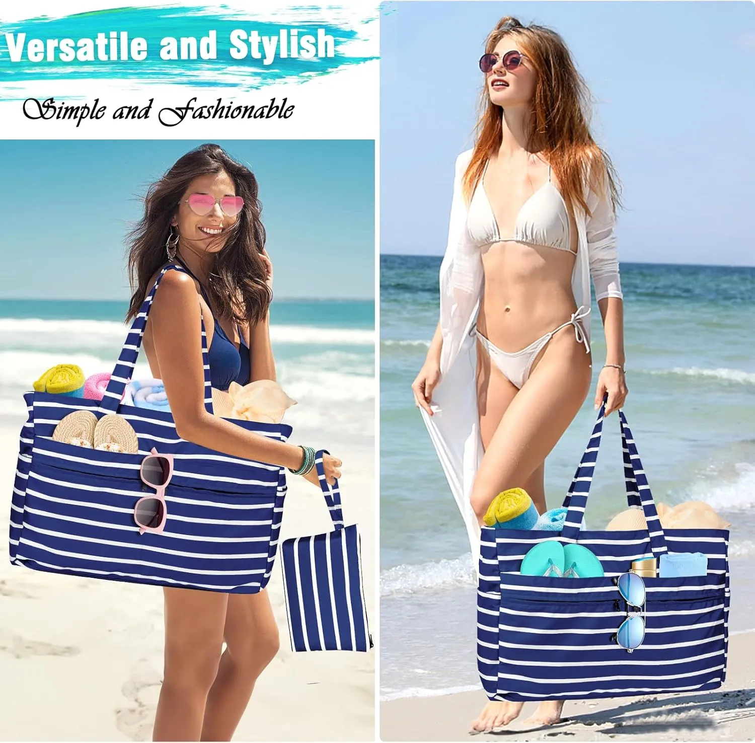 HUANLANG Extra Large Beach Bag Waterproof Beach Totes Bags for Women Men,Pool Bag with Zipper Wet Pocket