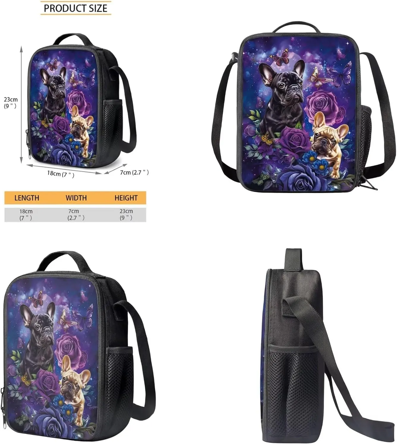 HUGS IDEA Bulldog Backpack for Girls 8-10 Purple Rose School Bookbag with Lunch Box Set Lightweight Backpacks for Girls Large Capacity School Bag for Elementary Students Daypack