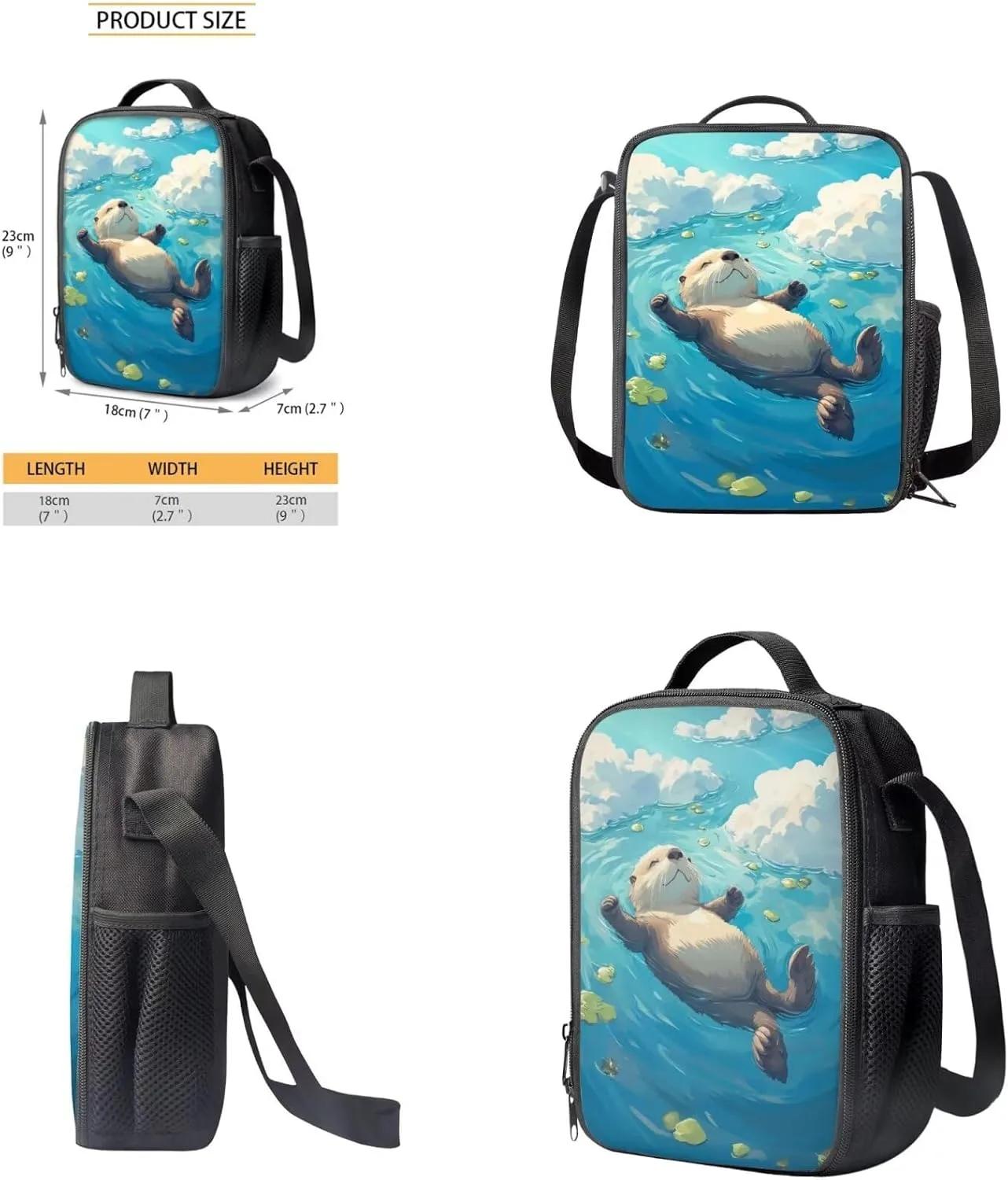 HUGS IDEA Cute Otter School Backpack for Girls Bookbag with Lunch Box Large Capacity School Bookbag Set for Elementary Girls 4 in 1 School Bag for 6th Grade Girls Travel Rusksack Daypack