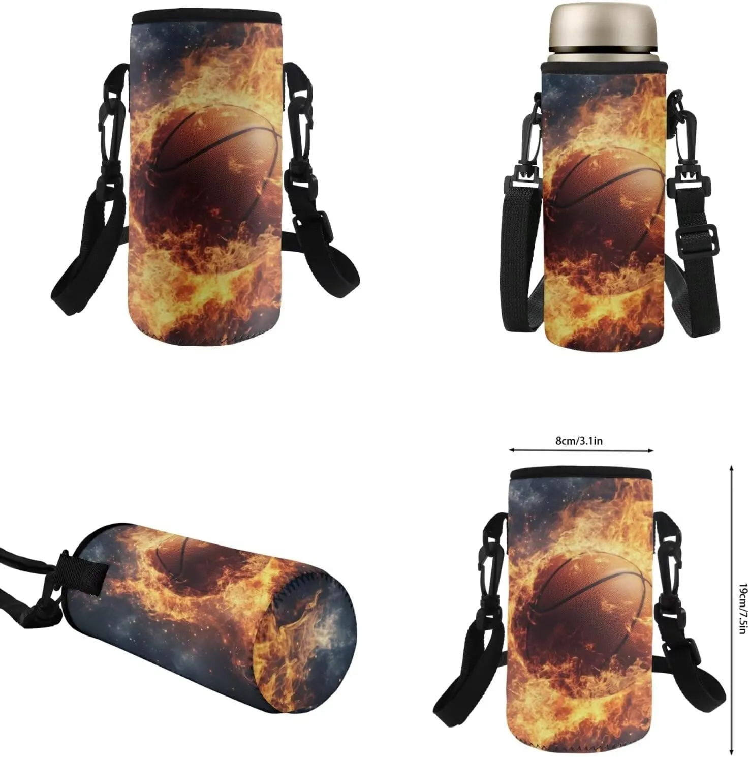 HUGS IDEA Fire Basketball Backpack for Boys 6-8 School Bookbag and Luncbox for Kids Cool School Bags for Elementary Boys Lightweight Book Bag for Kids Travel 17 Inch Schoolbag for Students