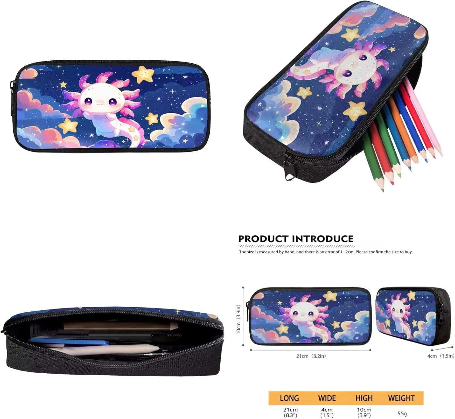 HUGS IDEA Galaxy Axolotl Backpack for School Girls Star Bookbag with Lunch Box Large Capacity School Bookbag Set for Elementary Girls 4 in 1 School Bag for 5th Grade Girls 15 Inch Travel Rucksack