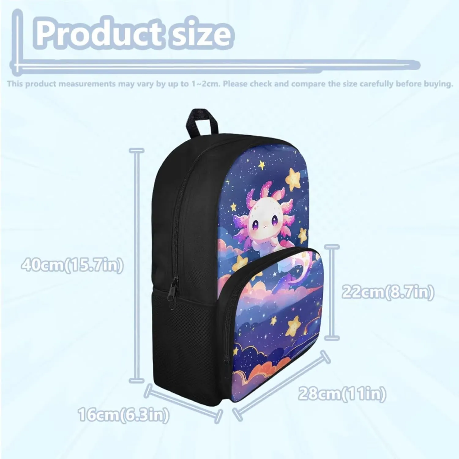 HUGS IDEA Galaxy Axolotl Backpack for School Girls Star Bookbag with Lunch Box Large Capacity School Bookbag Set for Elementary Girls 4 in 1 School Bag for 5th Grade Girls 15 Inch Travel Rucksack
