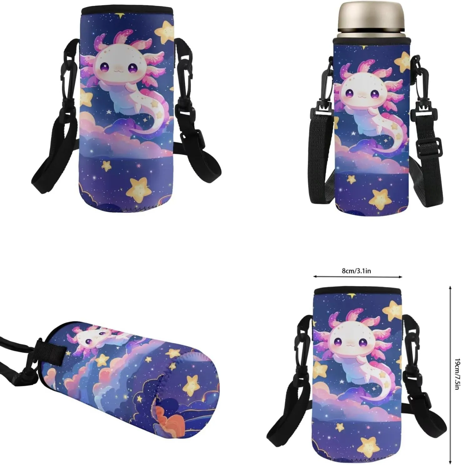 HUGS IDEA Galaxy Axolotl Backpack for School Girls Star Bookbag with Lunch Box Large Capacity School Bookbag Set for Elementary Girls 4 in 1 School Bag for 5th Grade Girls 15 Inch Travel Rucksack