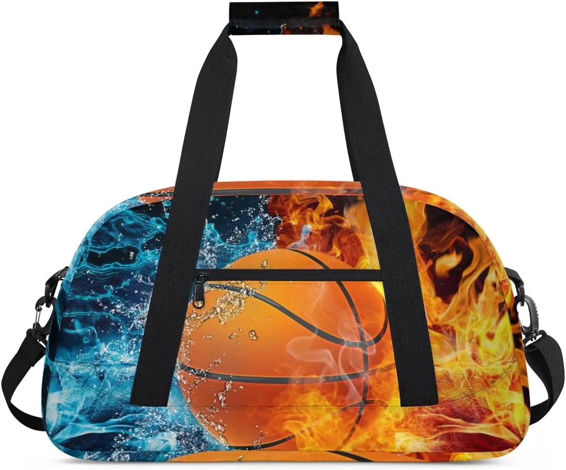 Ice and Fire Basketball Boys Girls Gym Bag Dance Perform Training Duffel Bags Weekender Carry-On Tote Luggage Bag Ideal for School Practice or Overnight Trips